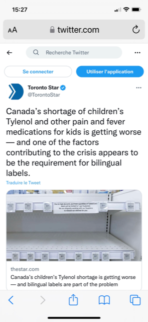 Toronto Star sur Twitter  Canada’s shortage of children’s Tylenol and other pain and fever medications for kids is getting wor.png